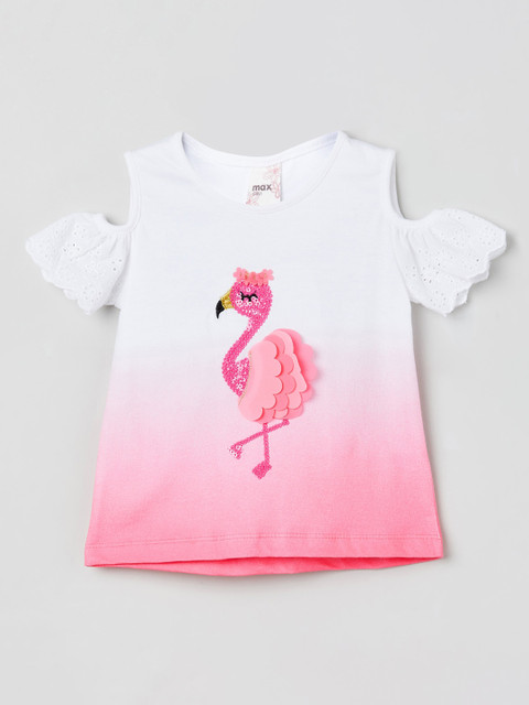

max Girls White & Pink Dyed Sequinned Pure Cotton Top