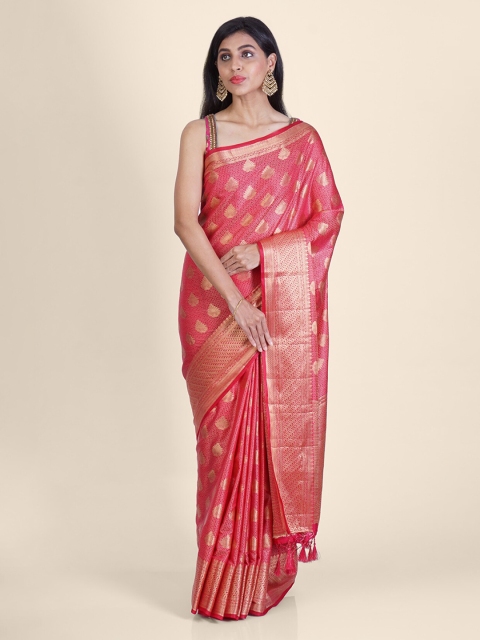 

Hastakala Red Silk Blend Woven Design Banarasi Saree