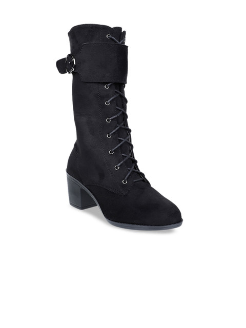 

SHUZ TOUCH Women Black Solid Heeled Boots