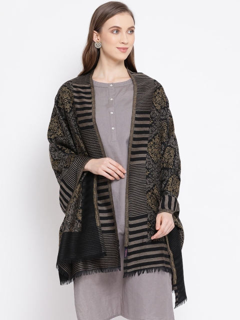 

SHINGORA Women Black & Yellow Woven Design Stole