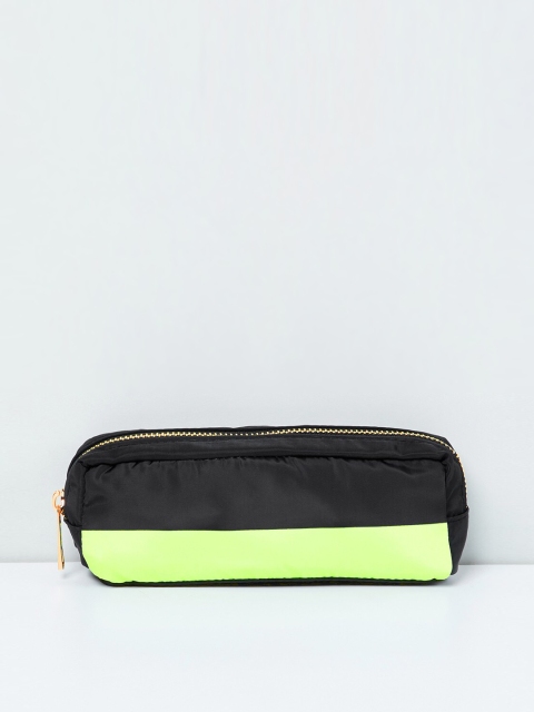 

max Women Black & Fluorescent Green Colourblocked Zip Around Wallet