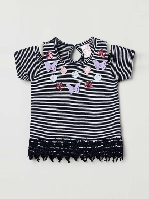 

max Infant Girls White & Black Striped Cold Shoulder Top