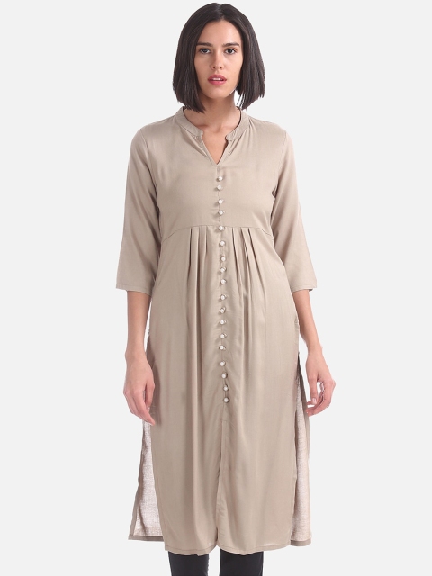 

Karigari Women Taupe Solid A-Line Kurta