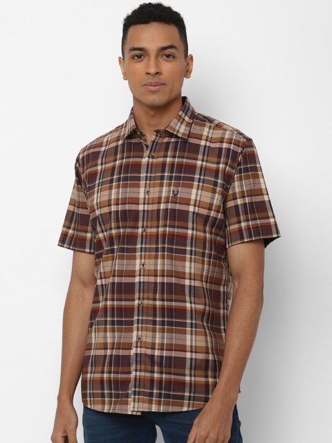 

Allen Solly Men Beige & Maroon Regular Fit Checked Casual Shirt