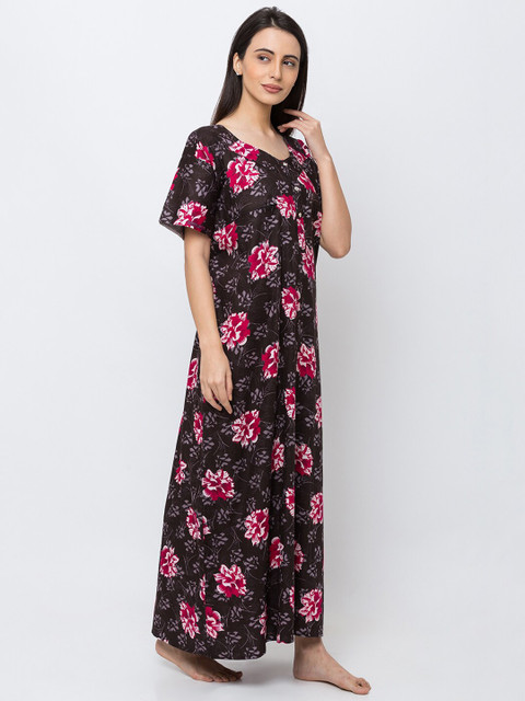 

MomToBe Purple & Red Floral Printed Maternity Nightdress
