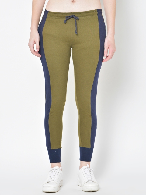 

American-Elm Women Olive-Green & Navy Blue Solid Slim-Fit Joggers