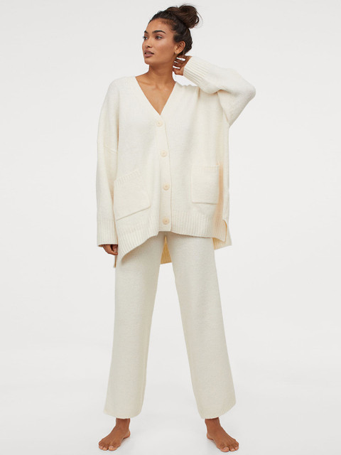 

H&M Women Beige Solid Knitted Sustainable Cardigan
