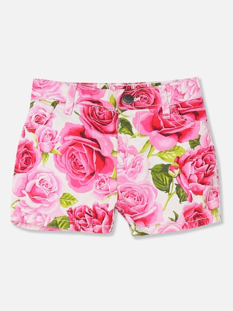 

The Childrens Place Girls White & Pink Floral Printed Slim Fit Hot Pants