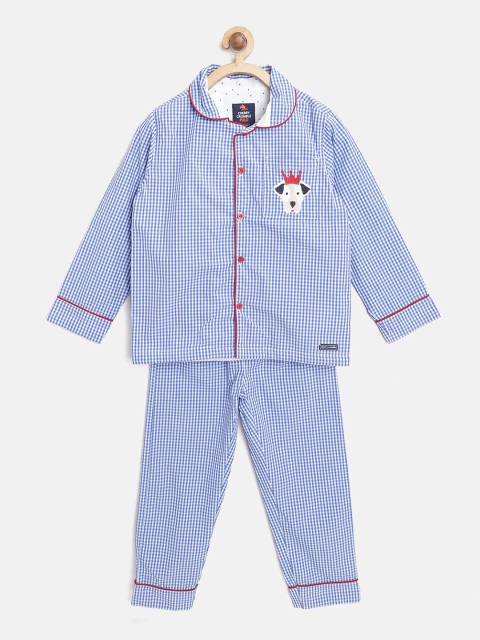 Cherry Crumble Boys Blue & White Checked Night suit