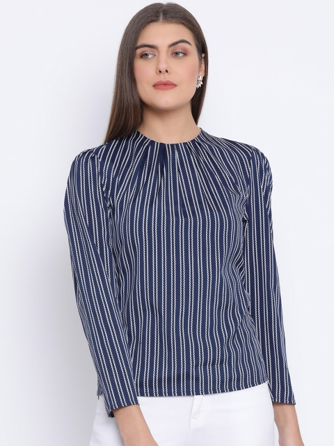 

Oxolloxo Women Navy Blue Striped Top