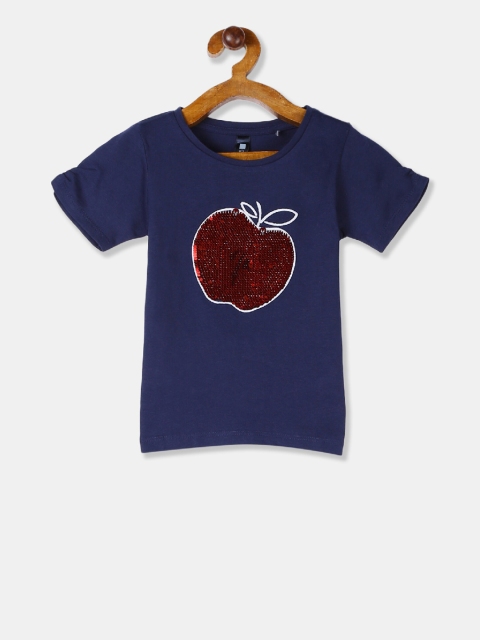 

Cherokee Girls Navy Blue Self Design Round Neck T-shirt
