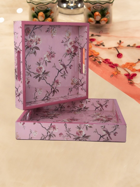 

Tistabene Set Of 2 Pink Morrocan Carpet Printed Wooden Trays