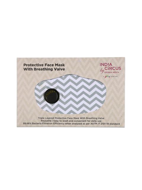 

India Circus by Krsnaa Mehta Unisex White & Grey Chevron Melavo Printed 1-Ply Protective Outdoor Face Mask with Breathing Valve