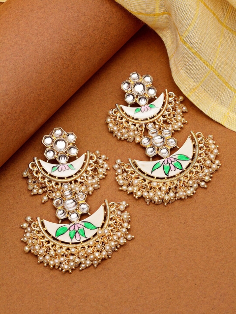 

Melani Borsa Gold-Plated & Green Meenakari Classic Drop Earrings