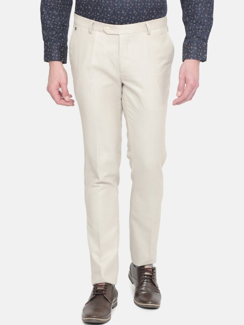 

J Hampstead Men Beige Regular Fit Self Design Regular Trousers