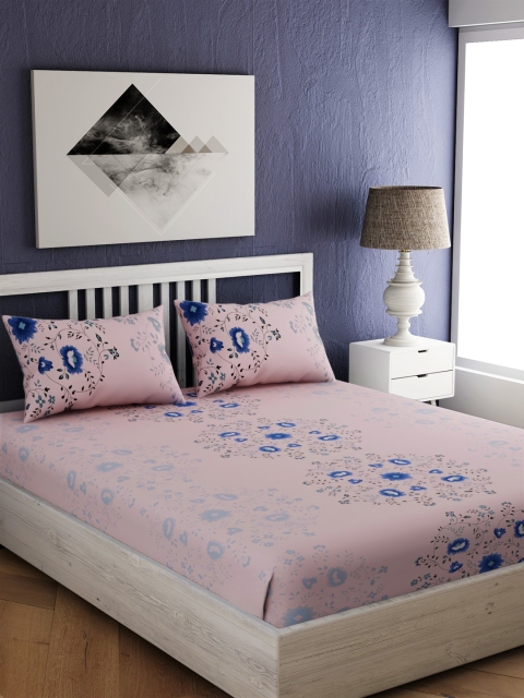 

EverHOME Pink & Blue Floral 210 TC Cotton 1 King Bedsheet with 2 Pillow Covers