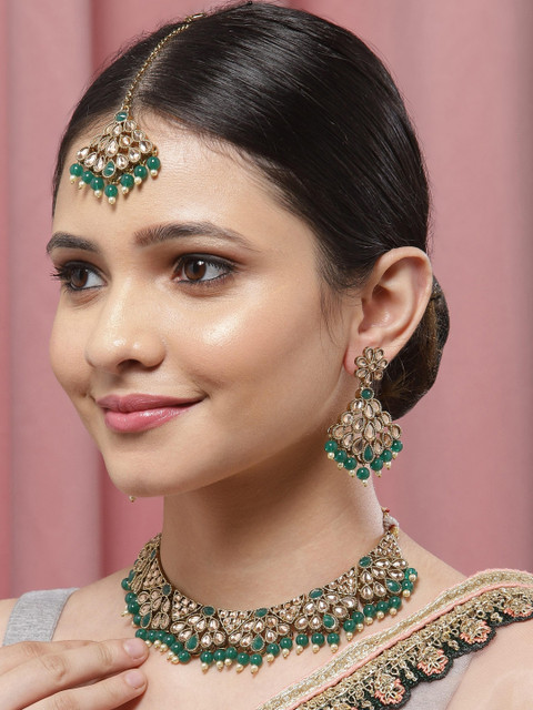 

Melani Borsa Gold-Plated & Green Stone-Studded Handcrafted Jewellery Set