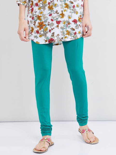 

max Women Teal Blue Solid Churidhar-Length Leggings