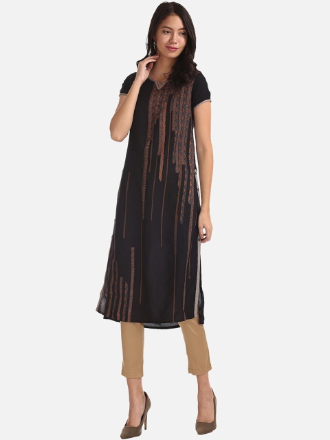 

Karigari Women Black Printed Straight Kurta