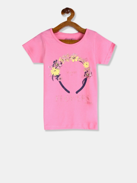 

Cherokee Girls Pink & Yellow Floral Printed Round Neck T-shirt