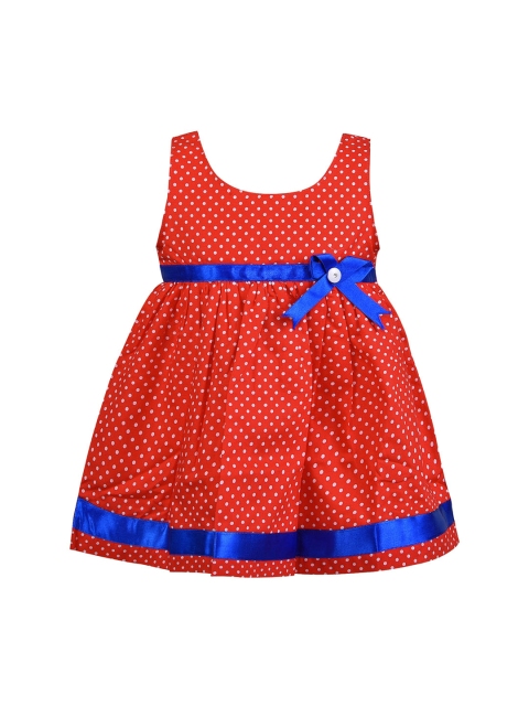 

Wish Karo Girls Orange & White Polka Dot Printed Fit and Flare Dress