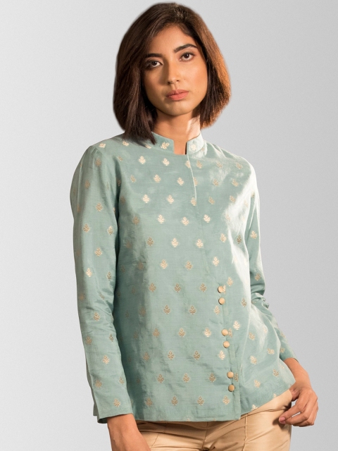 

FableStreet Women Green Printed Tailored Jacket