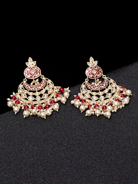 

Melani Borsa Gold-Plated & Red Pearl Kundan Classic Chandbalis