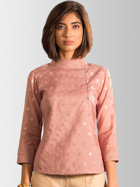 

FableStreet Women Pink & Gold Printed Top