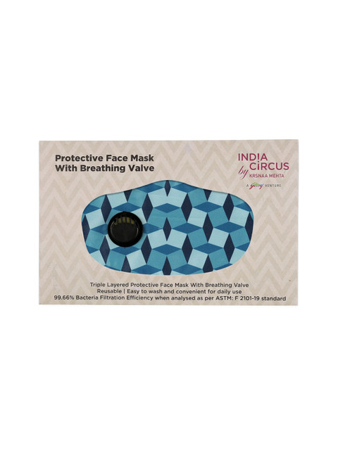 

India Circus by Krsnaa Mehta Unisex Blue Cubic Dilemnna Printed 1-Ply Protective Outdoor Face Mask with Breathing Valve