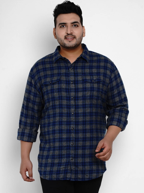 

Santonio Men Grey & Blue Regular Fit Checked Casual Shirt
