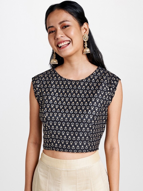 

Global Desi Women Black Printed Top