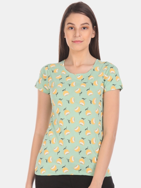 

Sugr Women Green Printed Round Neck T-shirt