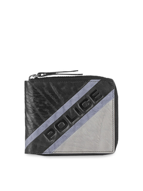 

Police Men Black & Grey Colourblocked Zip Around Leather Wallet