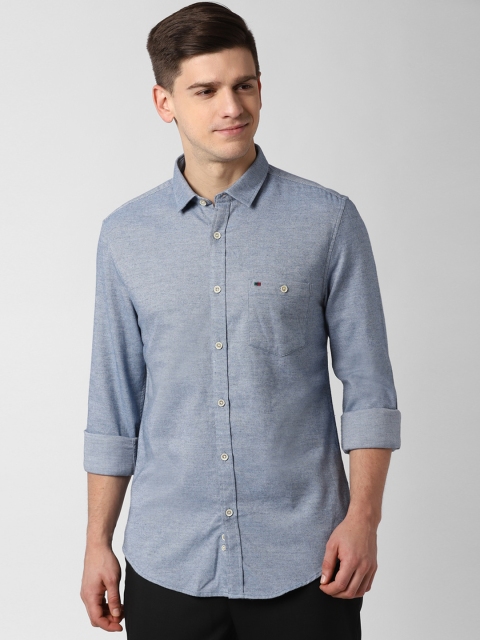 

Peter England Casuals Men Blue & Off-White Slim Fit Self Design Casual Shirt