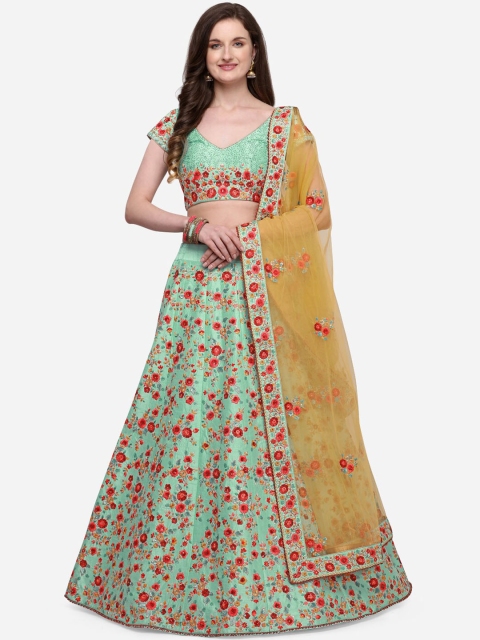 

NAKKASHI Sea Green & Yellow Embroidered Unstitched Lehenga & Blouse with Dupatta