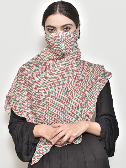 

SWAYAM Women Green & Red Printed 3-Ply Anti-Pollution Reusable Protective Outdoor Mask Cum Scarf