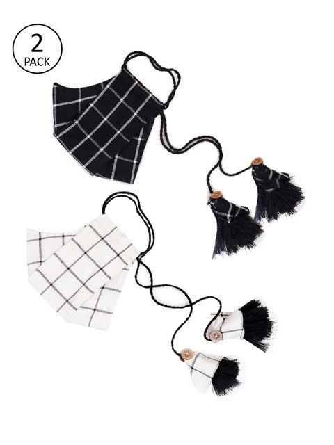 

VASTRAMAY Kids Pack Of 2 Black & White Checked Reusable 3-Ply Cloth Masks