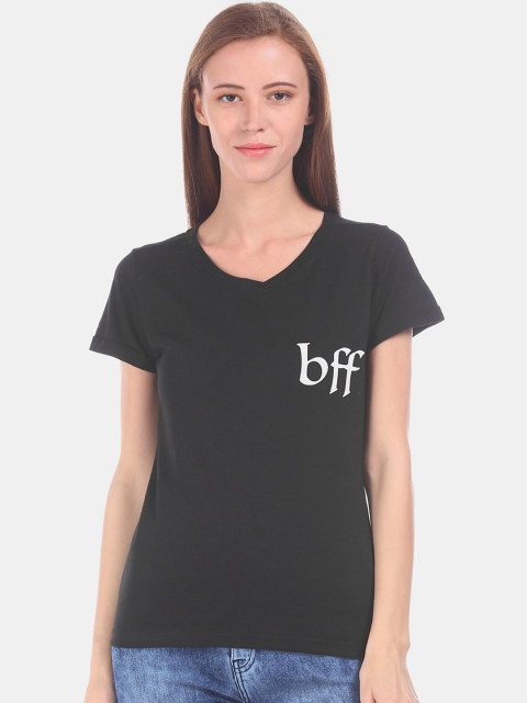 

Sugr Women Black Printed Round Neck T-shirt