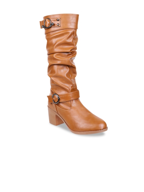 

SHUZ TOUCH Women Tan Brown Solid Heeled Boots
