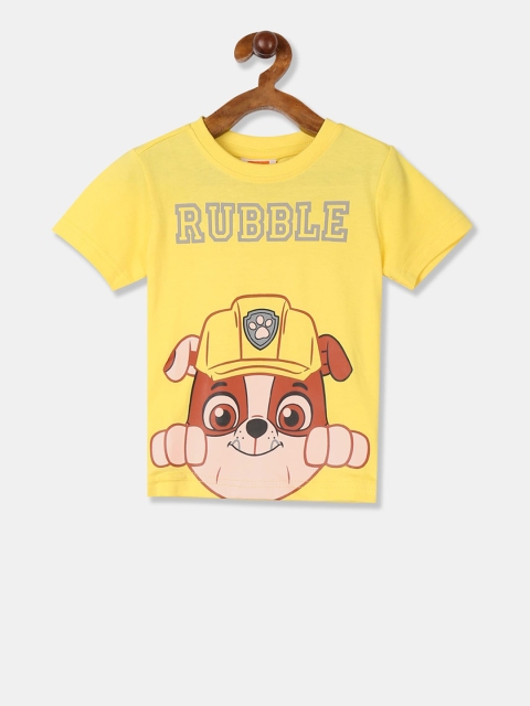 

Colt Boys Yellow & Brown Rubble Printed Round Neck T-shirt