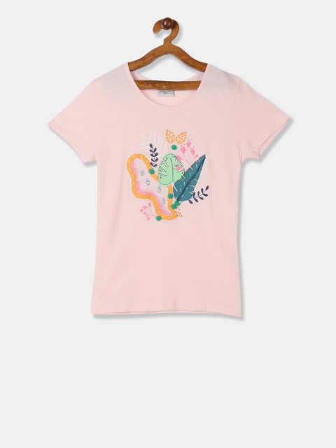 

Cherokee Girls Peach-Coloured Printed Round Neck T-shirt