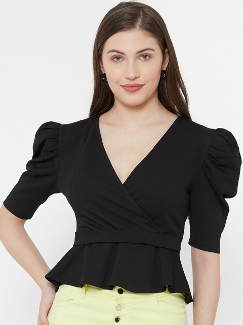 

bebe Women Black Solid Wrap Top