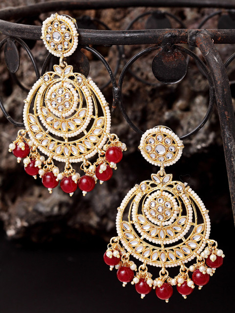 

Melani Borsa Gold-Plated & Maroon Melani Borsa Kundan Drop Earrings