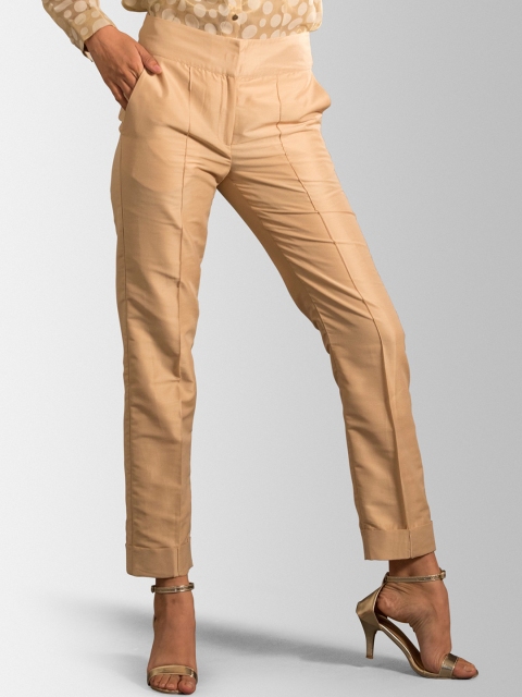 

FableStreet Women Beige Slim Fit Solid Cigarette Trousers