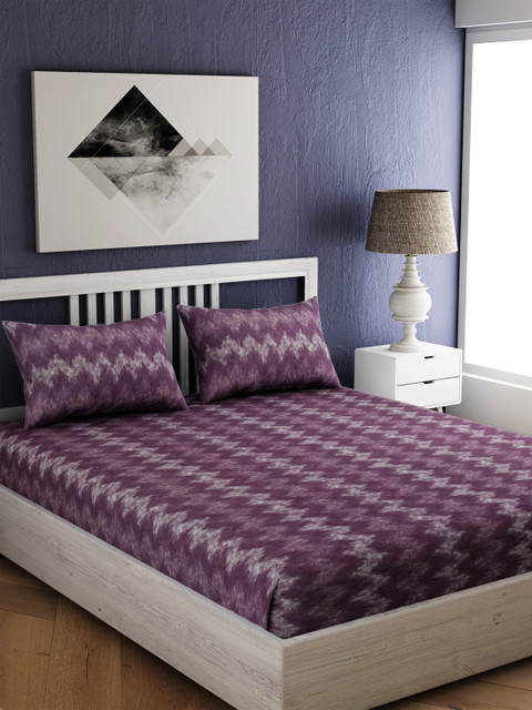 

EverHOME Purple & Grey Abstract 210 TC Cotton 1 King Bedsheet with 2 Pillow Covers