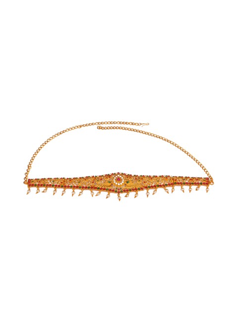 

Alankruthi Gold-Plated Green & Pink Stone-Studded Kamarbandh