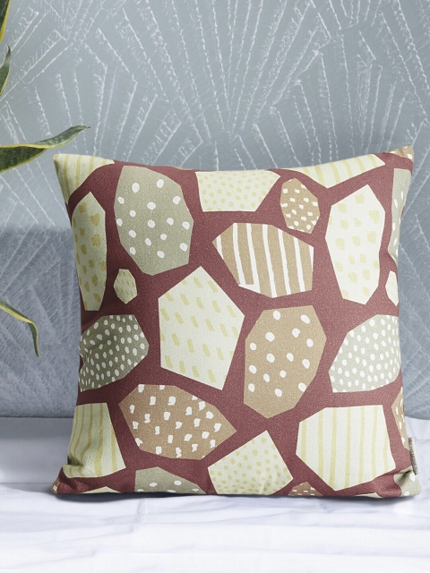 

PETAL HOME Burgundy & Green Single Geometric Square Cushion Cover