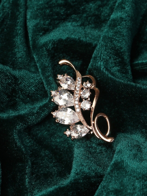 

Adwitiya Collection Rose Gold-Toned Stone-Studded Leaf-Shaped Brooch