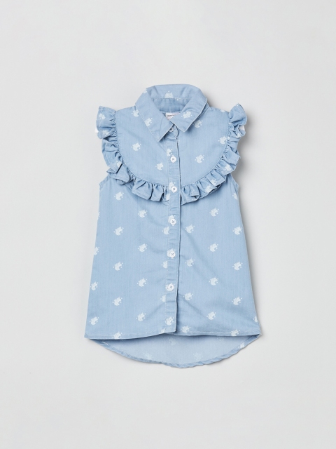 

max Girls Blue Printed Shirt Style Top