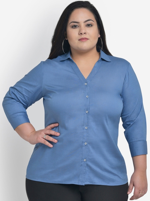 

Martini Women Blue Regular Fit Self Design Plus Size Formal Shirt